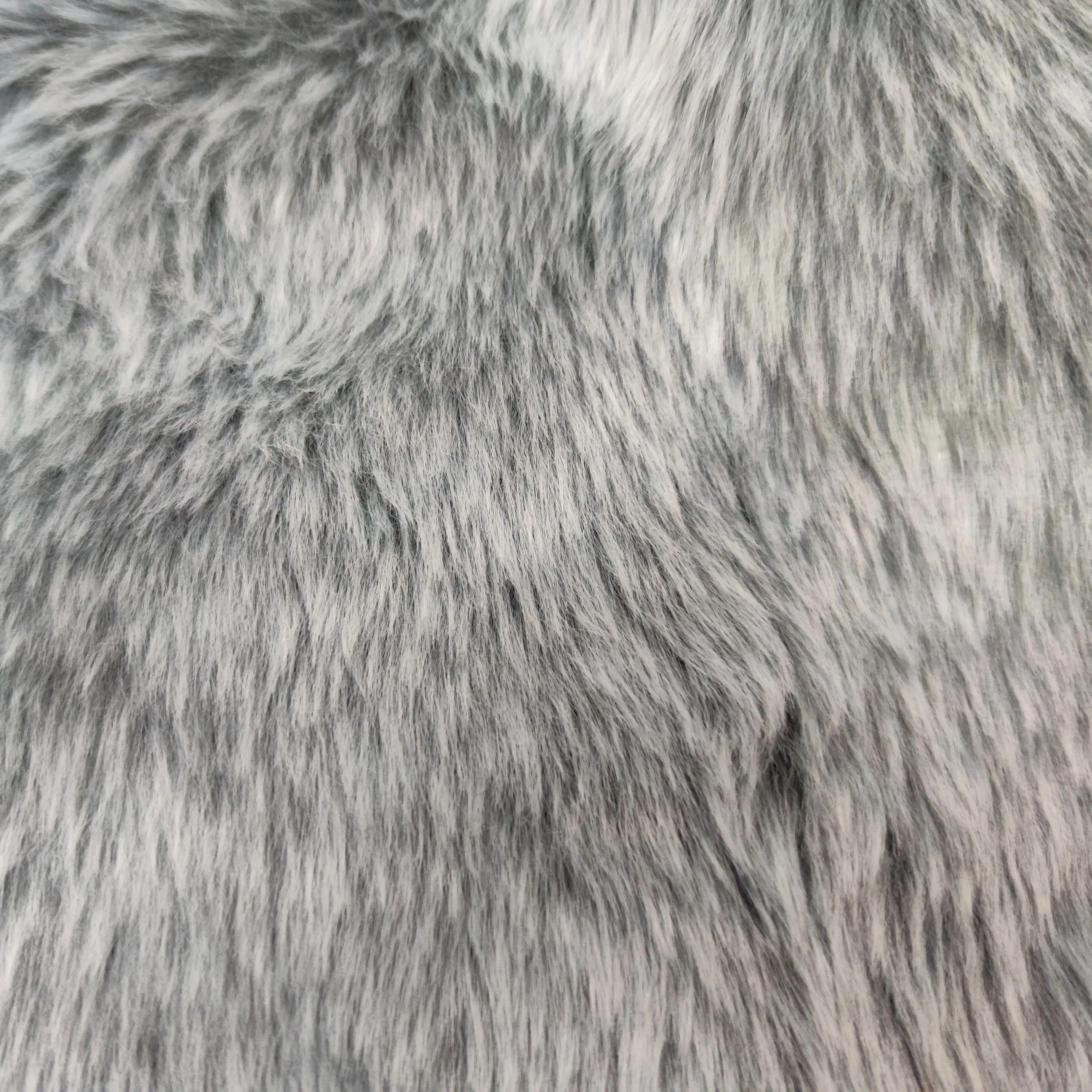 Gray–White Dual-Tone Long Pile Faux Fur