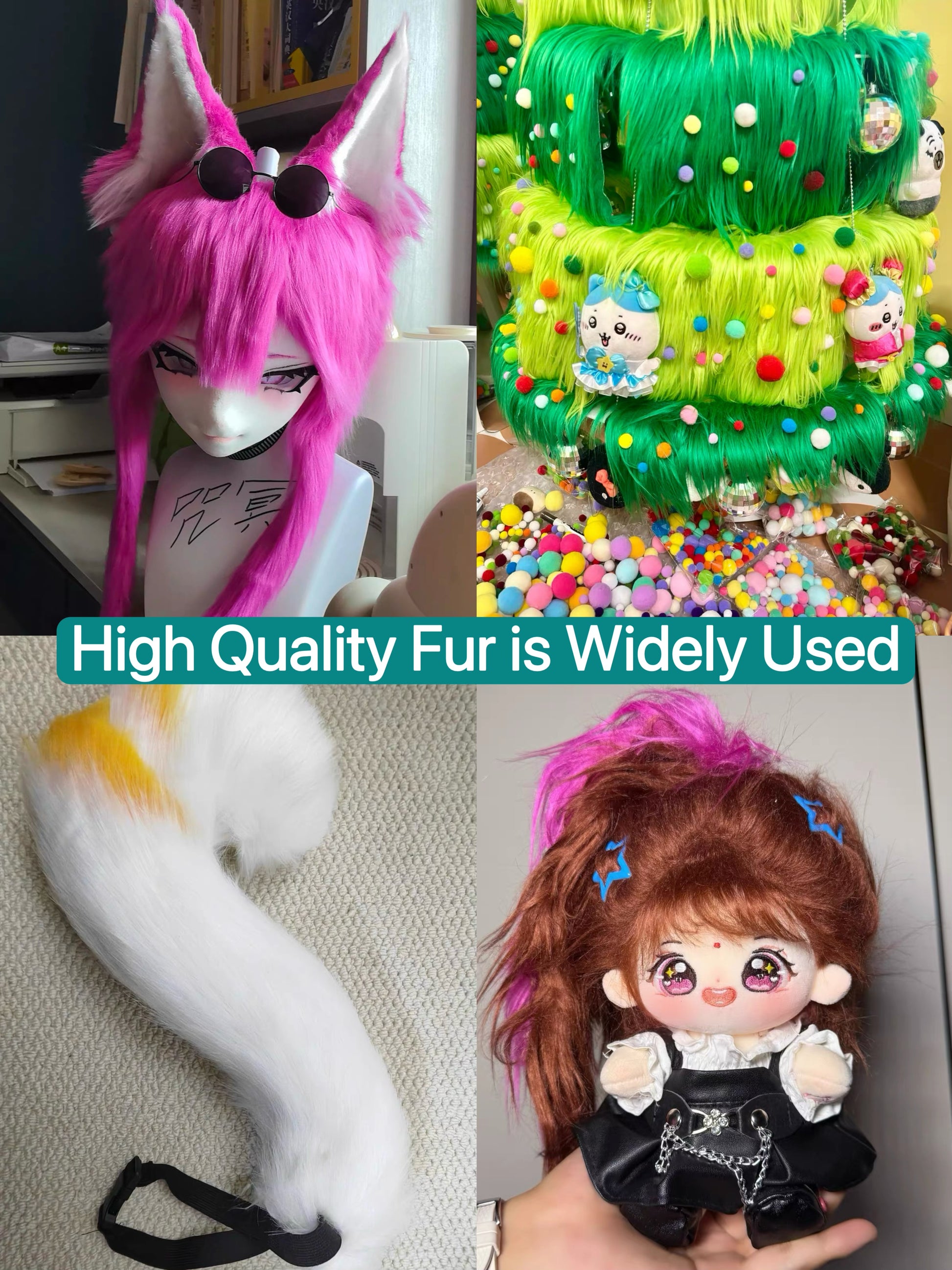 long pile faux fur used on fursuit head